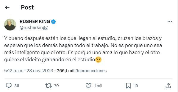 ¿Palito para la China Suárez? El fuerte descargo de Rusherking: “No quieran ser famosos haciendo música”