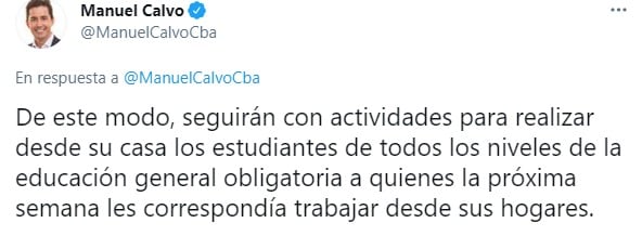 El vicegobernador a cargo del Ejecutivo aseguró que habrá clases virtuales en Córdoba del 26 al 28 de mayo.