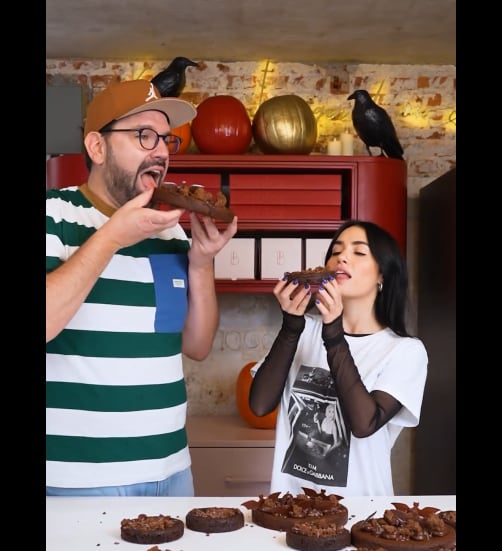 Lali y Damián Betular cocinaron cookie brownie