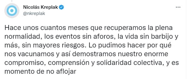 El tuit de Nicolás Kreplak