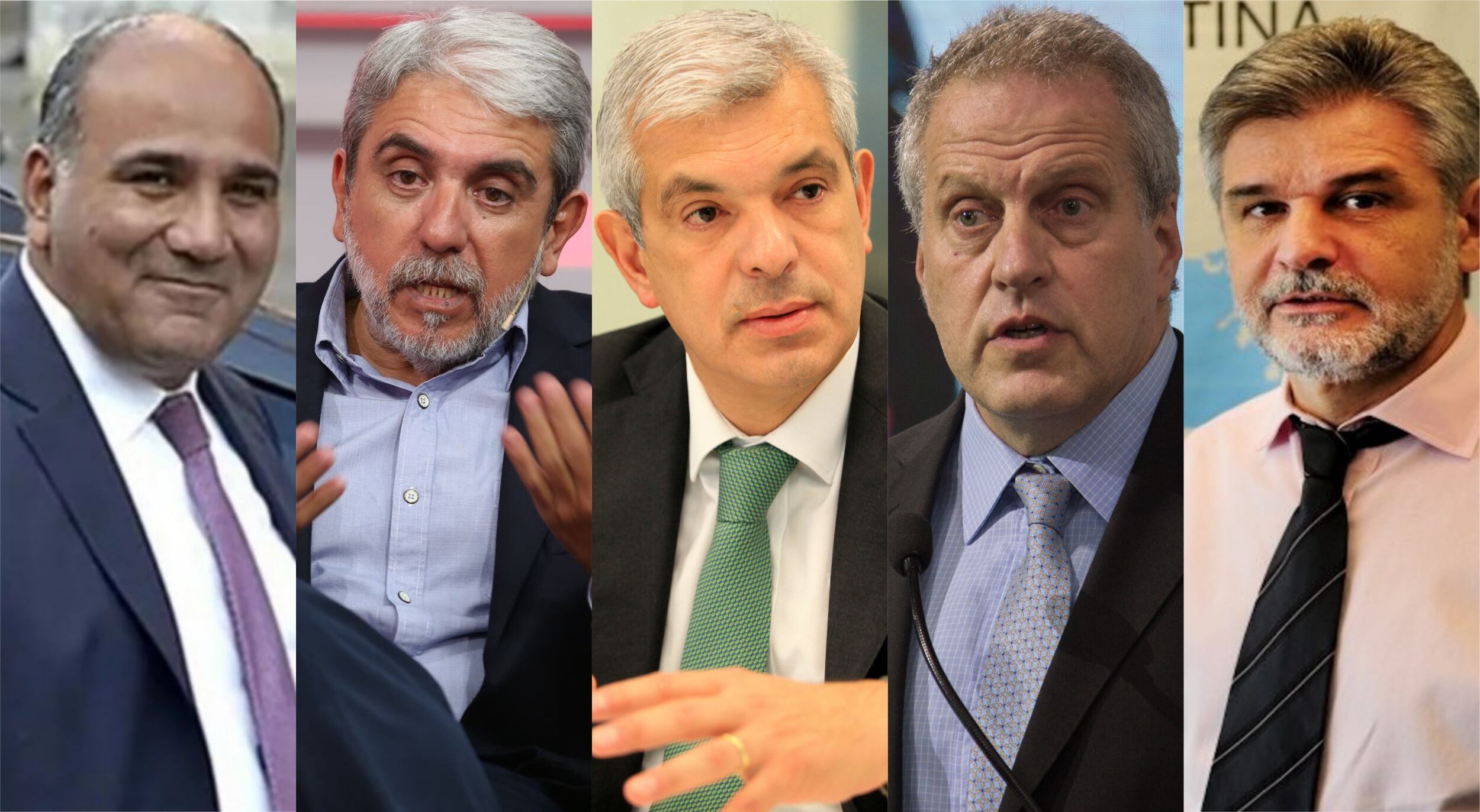 Los nuevos ministros: Juan Manzur, Aníbal Fernández, Julián Domínguez, Jaime Perczyk y Daniel Filmus (La Voz).