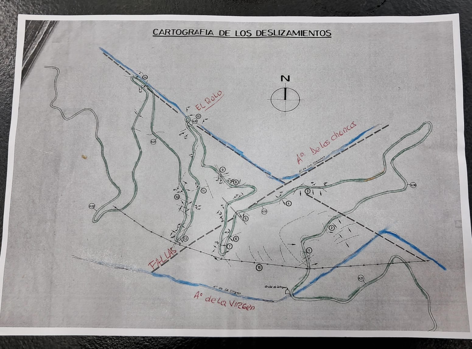 Estudio cartográfico de fallas de San Javier, realizado por el ingeniero Valoy.
