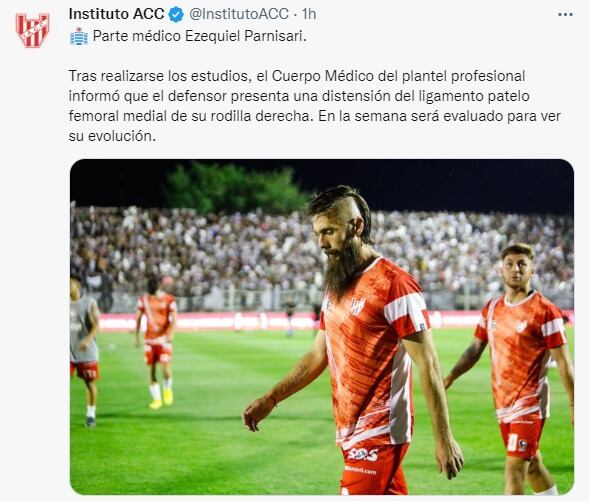 Ezequiel Parnisari, con una distensión en al rodilla, se perdería la final de Instituto.