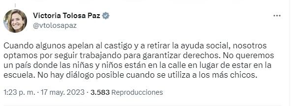 La ministra Tolosa Paz salió a cruzar al movimiento piquetero