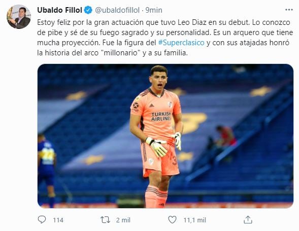 Ubaldo Fillol elogió a Alan Díaz.