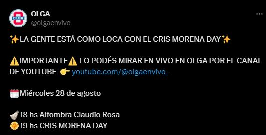 Por dónde ver en vivo el Cris Morena Day