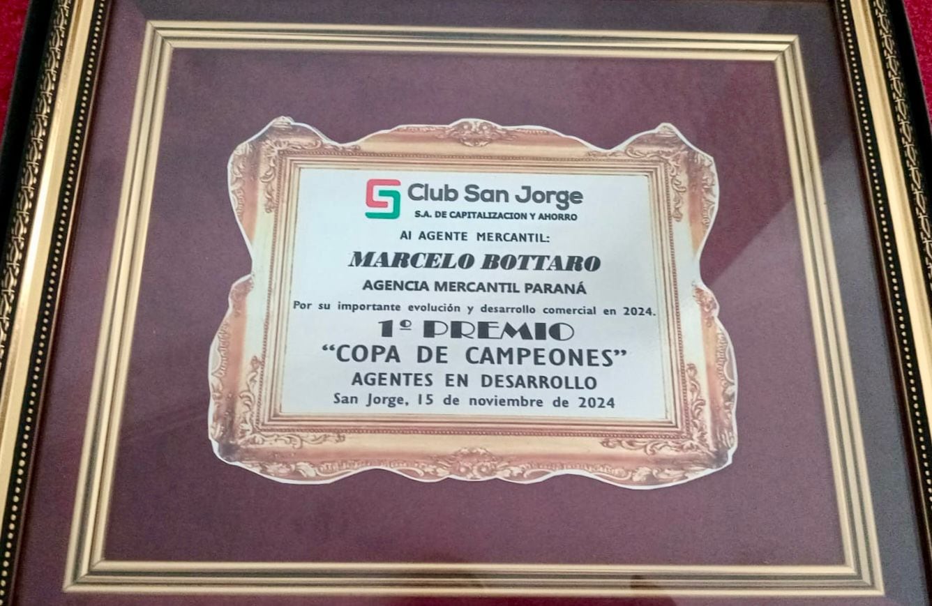 Club San Jorge premió a Agencia Mercantil Entre Ríos con el 1º Premio por su importanjte evolución y desarrollo.