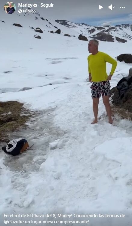 Marley esquió, tomó cerveza en la nive y se dio un chapúzón en las aguas termales en plena cordillera.