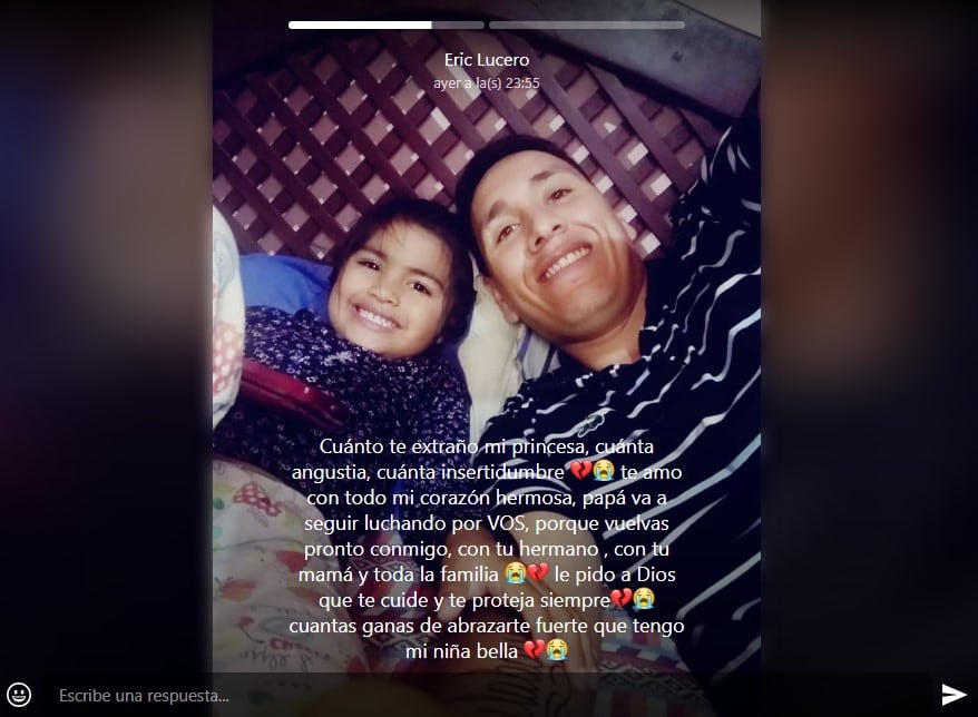 Publicación de Eric Lucero junto a su hija, Guadalupe.