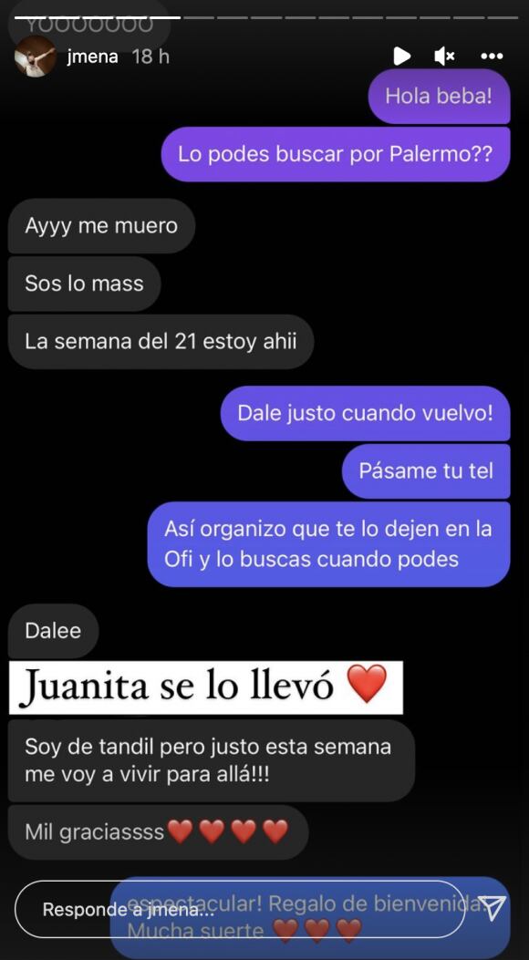 La conversación de Jimena Barón con su fan.