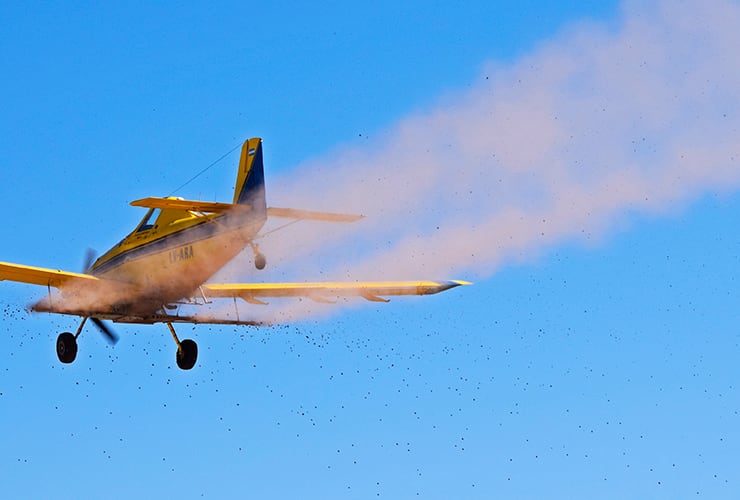 Desde un avión las bombas de semillas son lanzadas sobre zonas desérticas para que despues germinen en árboles autóctonos. Gentileza ASL