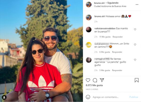 La publicación que generó los rumores de embarazo de Ivana Nadal y Bruno Siri. 