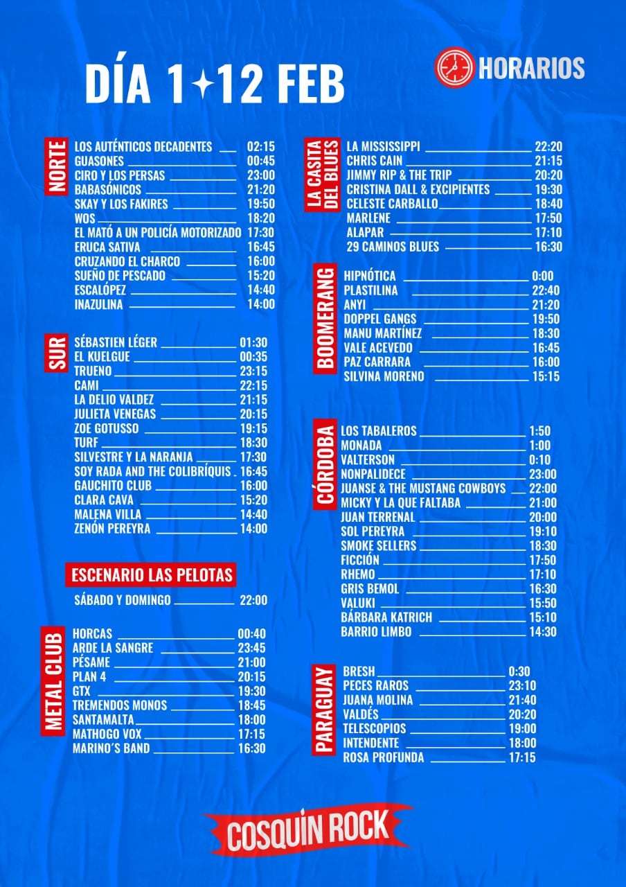 Cosquín Rock horarios 2022