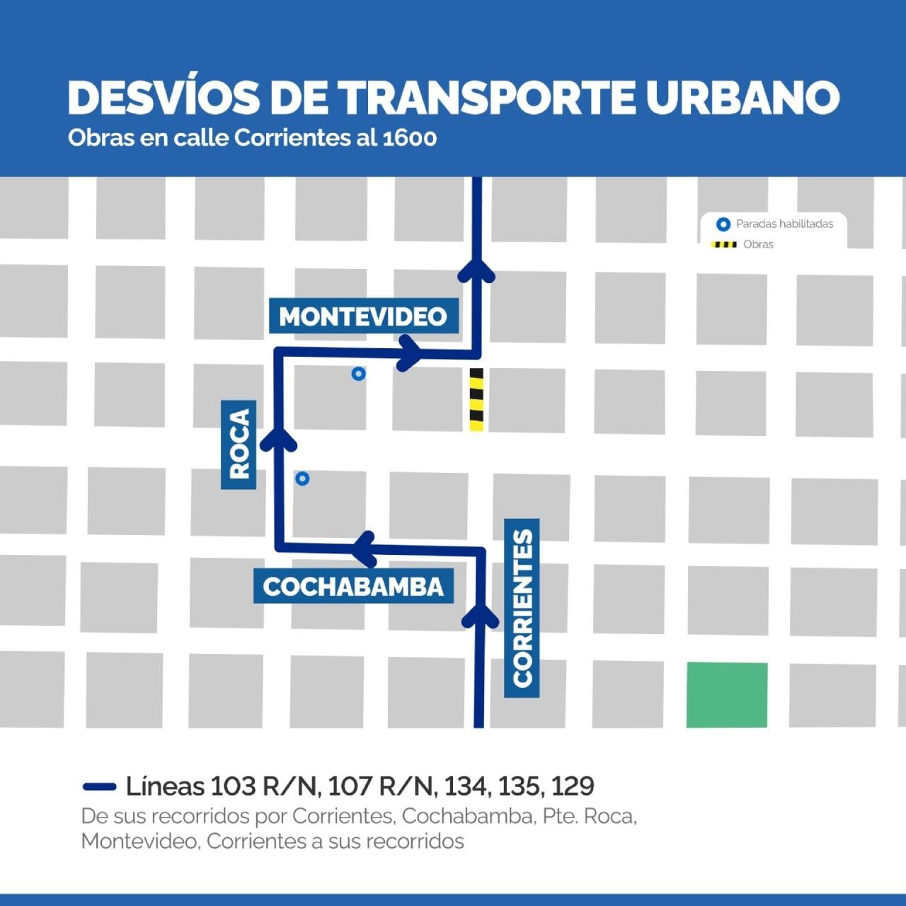 Los ómnibus doblan en Cochabamba y vuelven al trayecto normal en Montevideo.