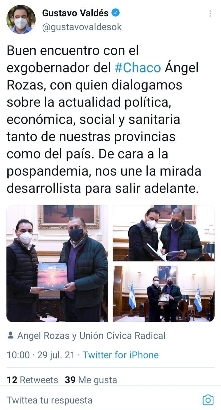 Valdés con el veterano dirigente radical del Chaco, Ángel Rozas.