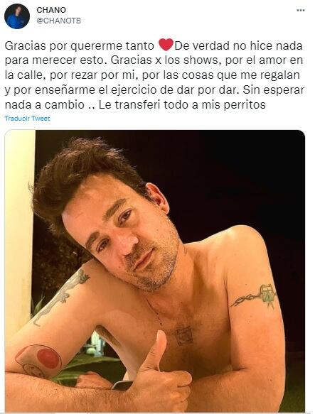 El mensaje de agradecimiento de Chano en las redes sociales