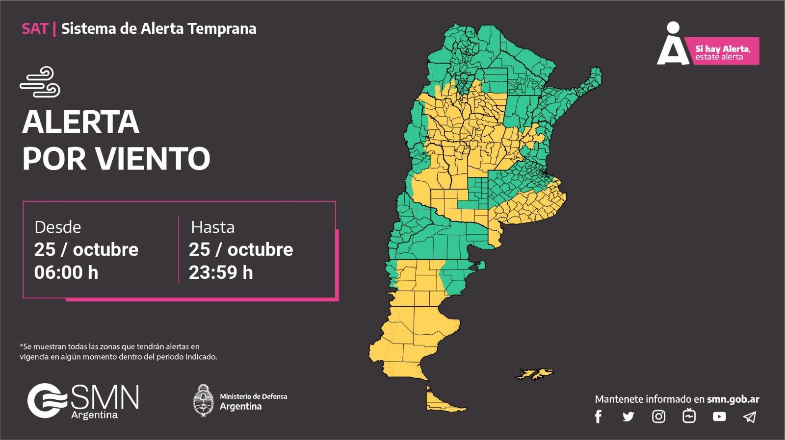 Alerta por viento para toda la provincia de Córdoba.