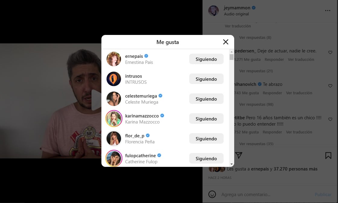 Famosos reaccionaron al posteo de Jey Mammón.