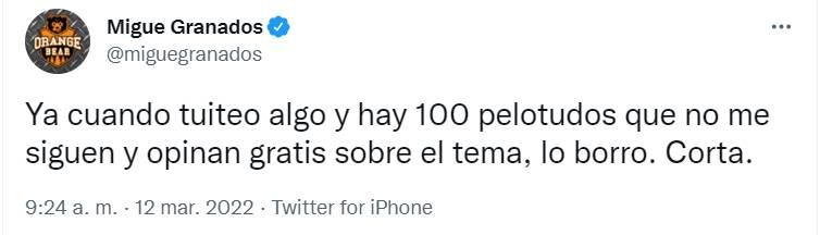 El hijo de Pablo Granados confirmó que borró el mensaje por los comentarios que generó online.