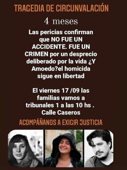 Por las redes, convocan a una nueva marcha por las víctimas de la Tragedia de la Circunvalación.