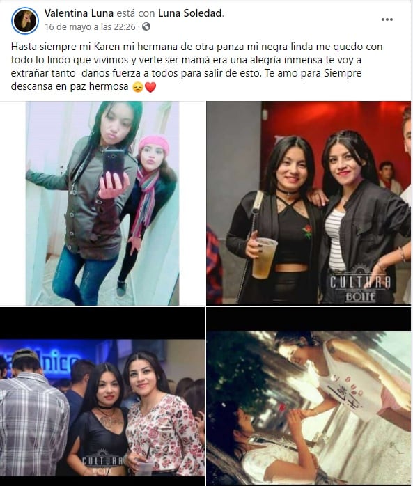 Una de las mejores amigas de Karen la despidió de esta manera en su cuenta de Facebook.