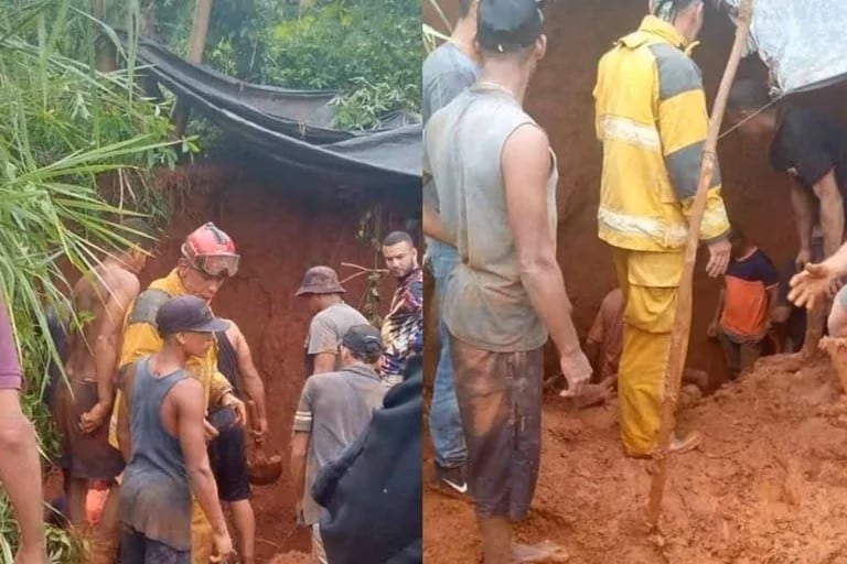 Tragedia en Venezuela: doce personas murieron asfixiadas en una mina de oro. Foto: Twitter.