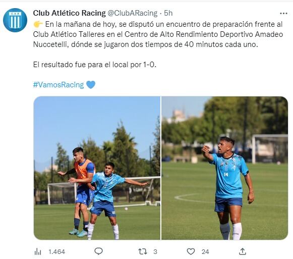 Racing se prepara para la Primera Nacional y tuvo una prueba exigente con Talleres.