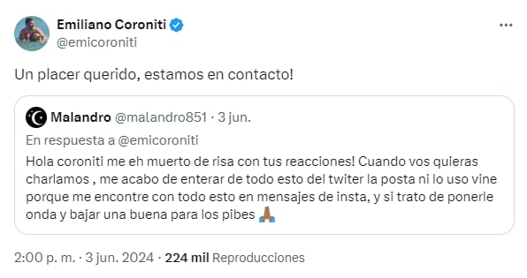 La repuesta de El Malandro a Emiliano Coroniti