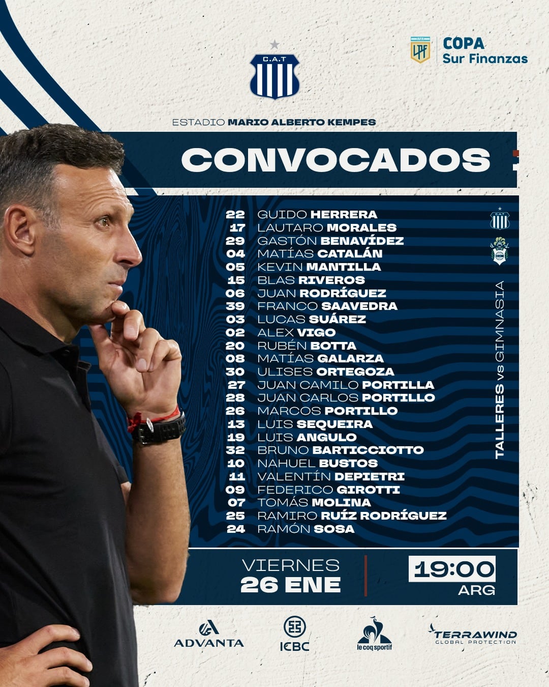 Walter Ribonetto y su debut oficial como técnico de Talleres, este viernes contra Gimnasia.