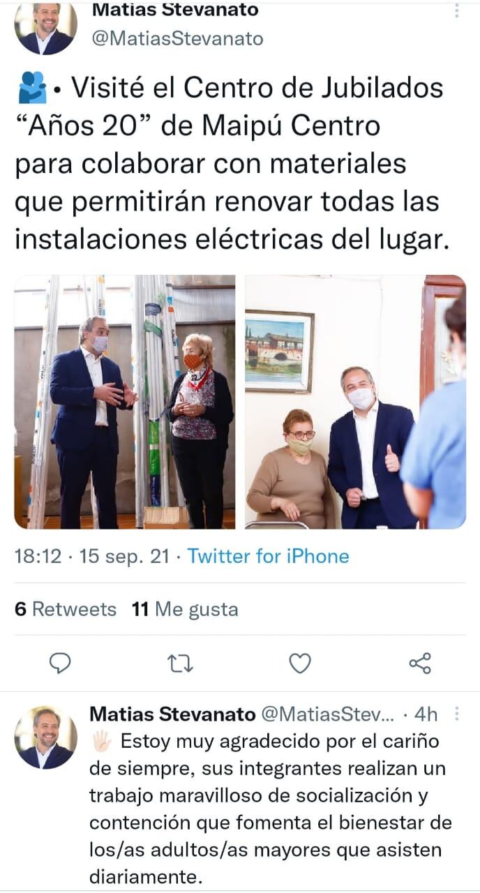 El intendente de Maipú visitó un centro de jubilados y colaboró para remodelar el lugar.