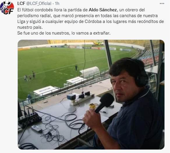 La Liga Cordobesa despidió a Aldo Sánchez, uno de los periodistas y relatores que más la cubrió.