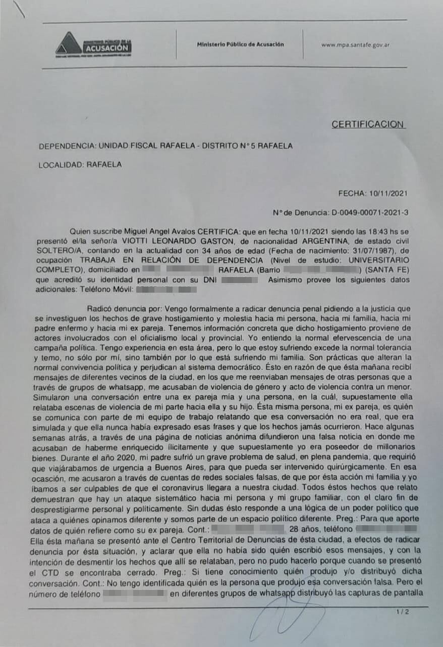 Primera parte de la denuncia presentada por Viotti ante el MPA