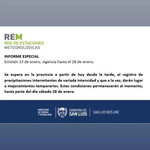 Informe especial para San Luis.