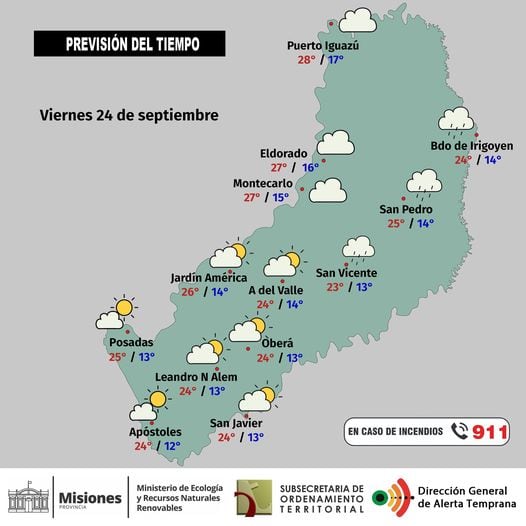 Viernes con cielo nublado y probabilidad de algunas precipitaciones en la provincia.