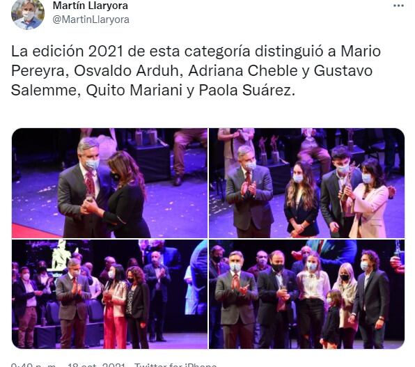 El intendente Martín Llaryora encabezó la premiación en el Teatro Libertador San Martín.