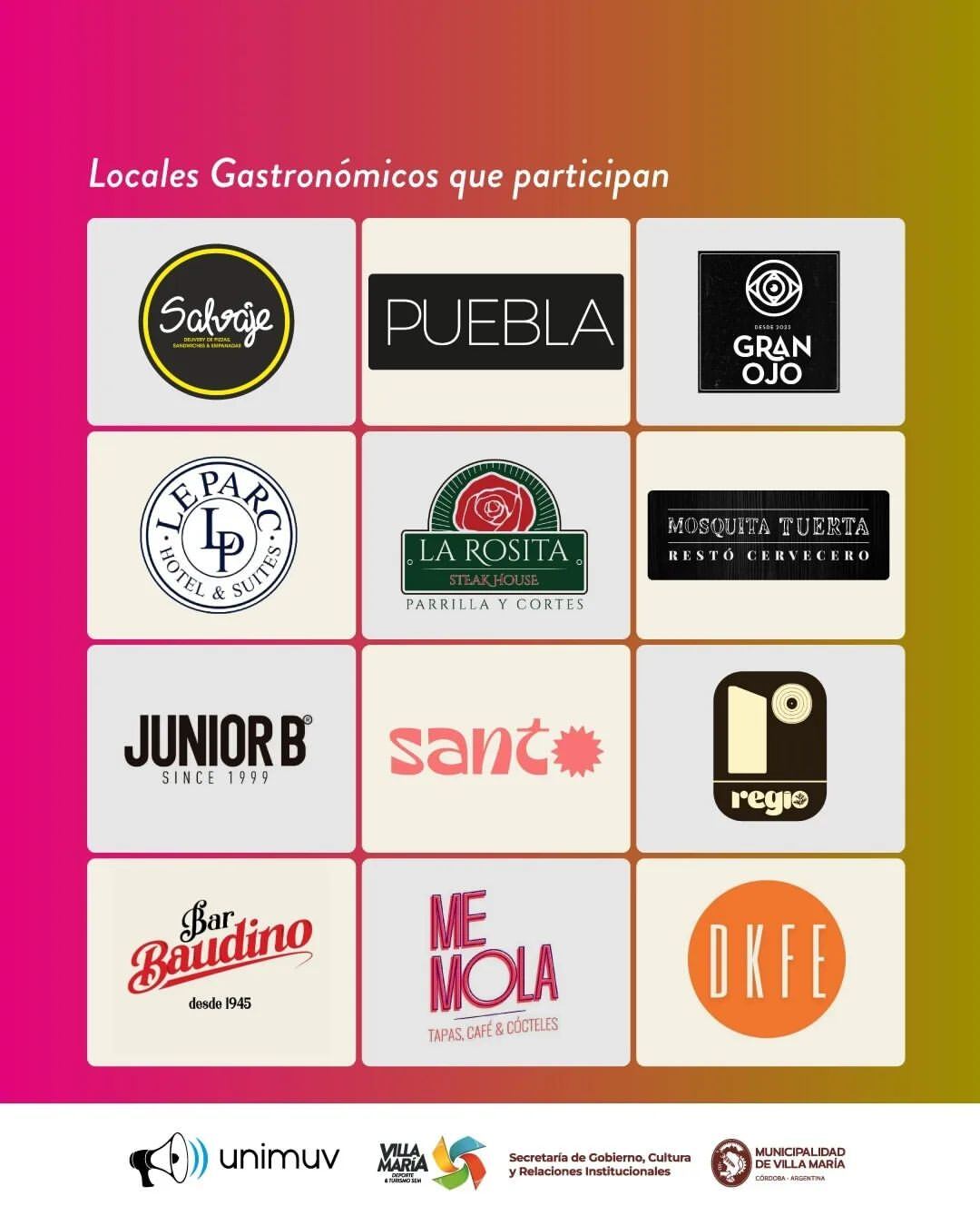 Comercios adheridos al Festival de Restaurantes en Villa María.