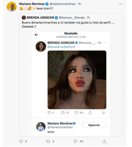 El pícaro ida y vuelta de Brenda Asnicar y Mariano Martínez en Twitter