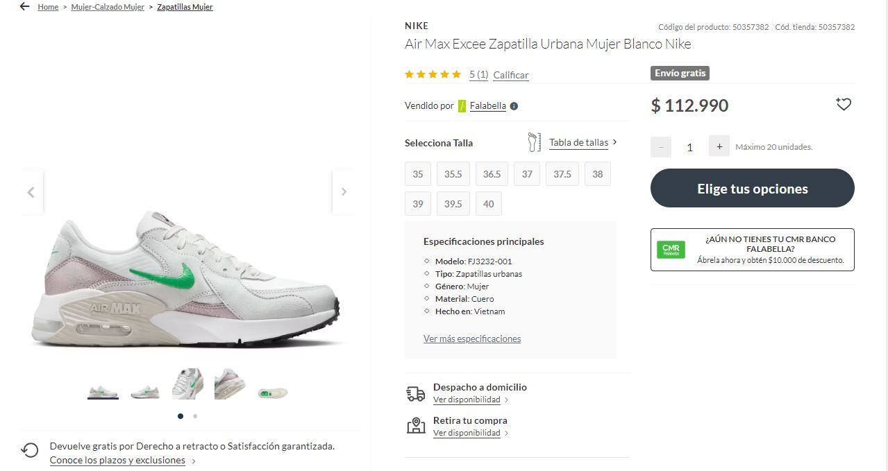 Esto es lo que valen unas Air Max para mujer en Chile.