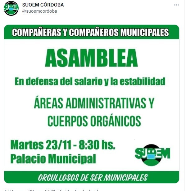 Este martes además habrá una asamblea del Suoem.