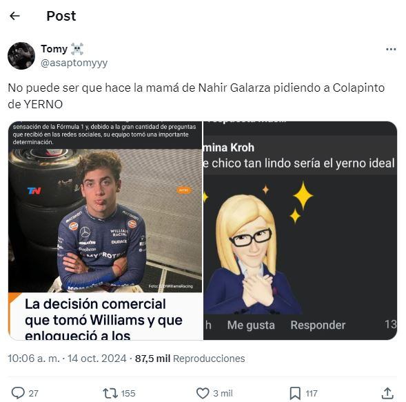 “El yerno ideal”, el desopilante piropo de la mamá de Nahir Galarza para Franco Colapinto