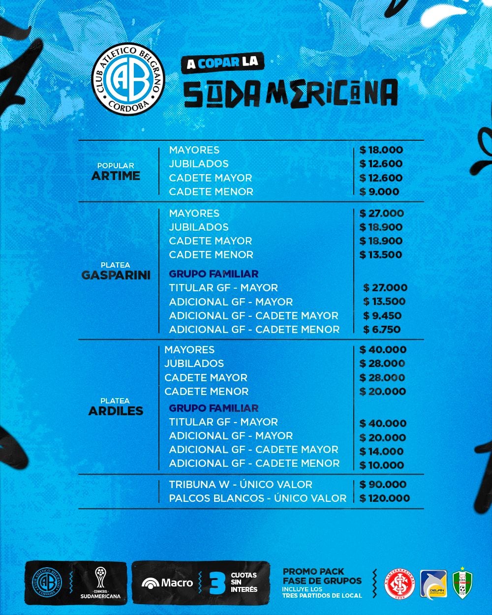 El precio de las entradas para ver a Belgrano como local en la Copa Sudamericana.