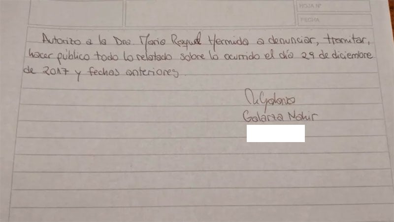 La autorización que Nahir Galarza le habría dado a su abogada para que inicie las demandas.