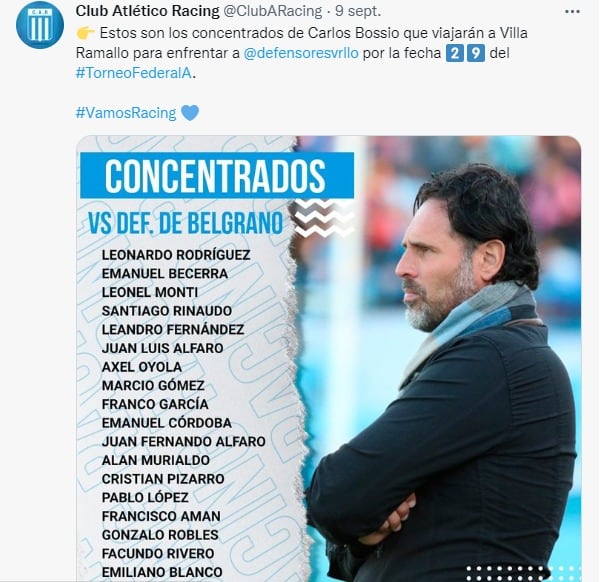 Racing enfrenta a Defensores de Villa Ramallo. Si suma, puntero en soledad.