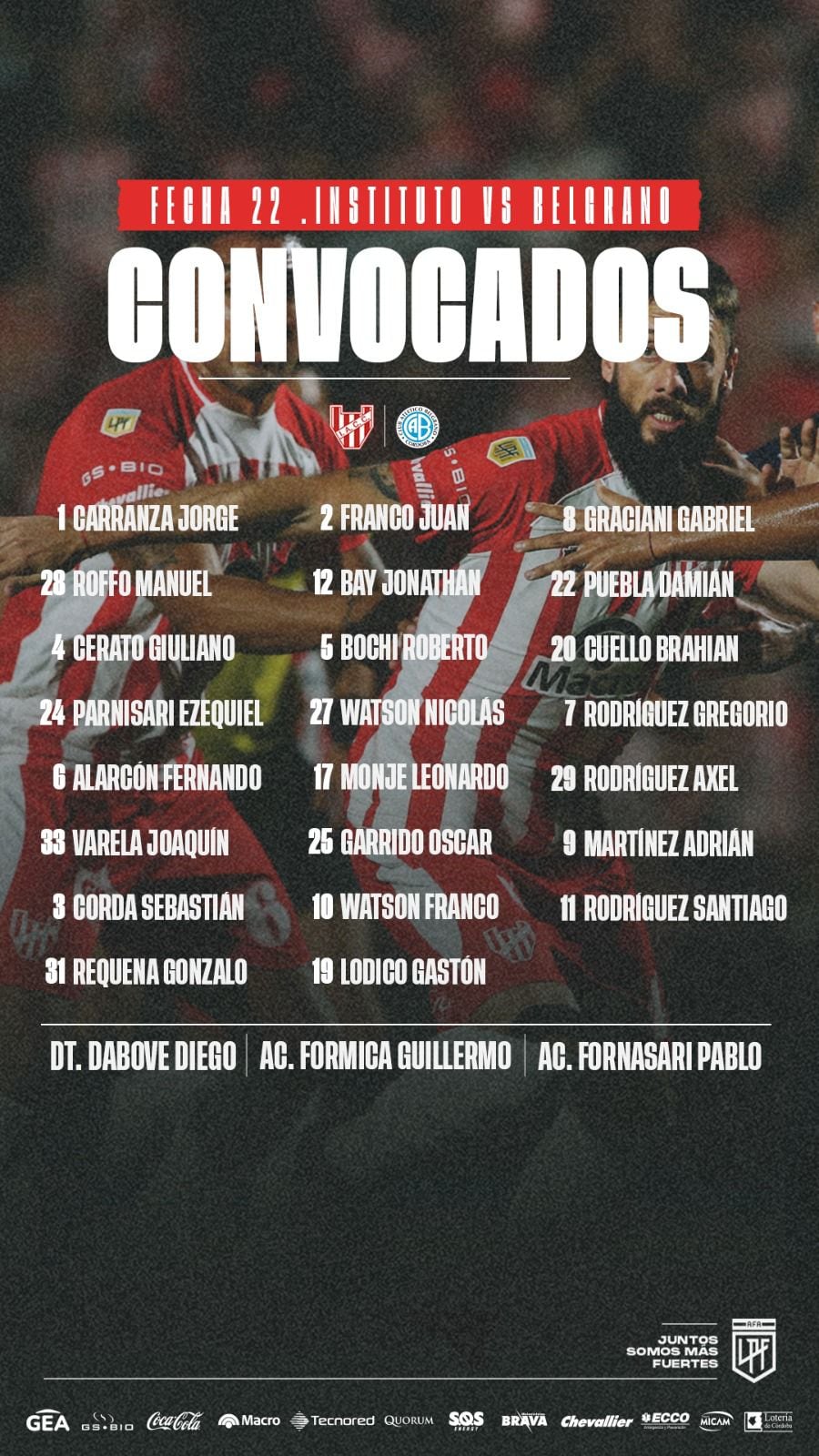 Los citados para jugar ante Belgrano. (Prensa IACC).