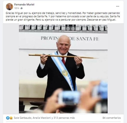 Fernando Muriel despidió a Miguel Lifschitz