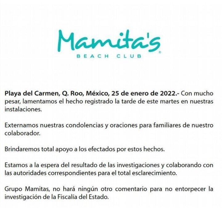 El comunicado de Mamita's, el club de playa en el que trabajaba Mazzoni