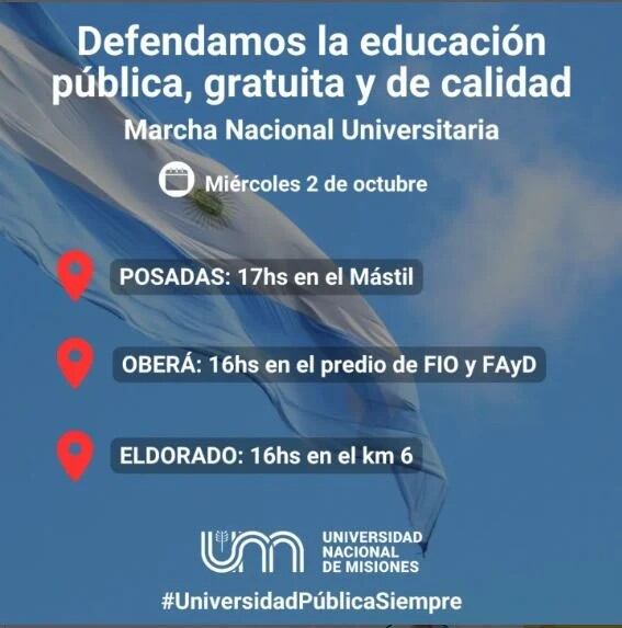 Marcha Universitaria: pese al clima, la convocatoria en Misiones sigue en pie.