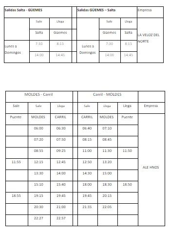 Horarios de los nuevos servicios interurbanos