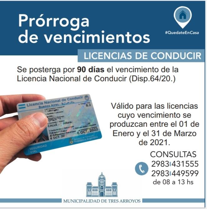 Prorroga para la renovación de las licencias de conducir