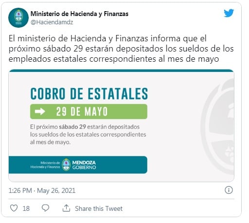 El comunicado del Ministerio de Hacienda publicado el Twitter